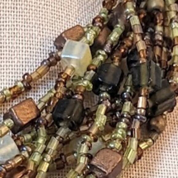 Green and Brown Multi-strand Choker Necklace - Picture 6 of 7